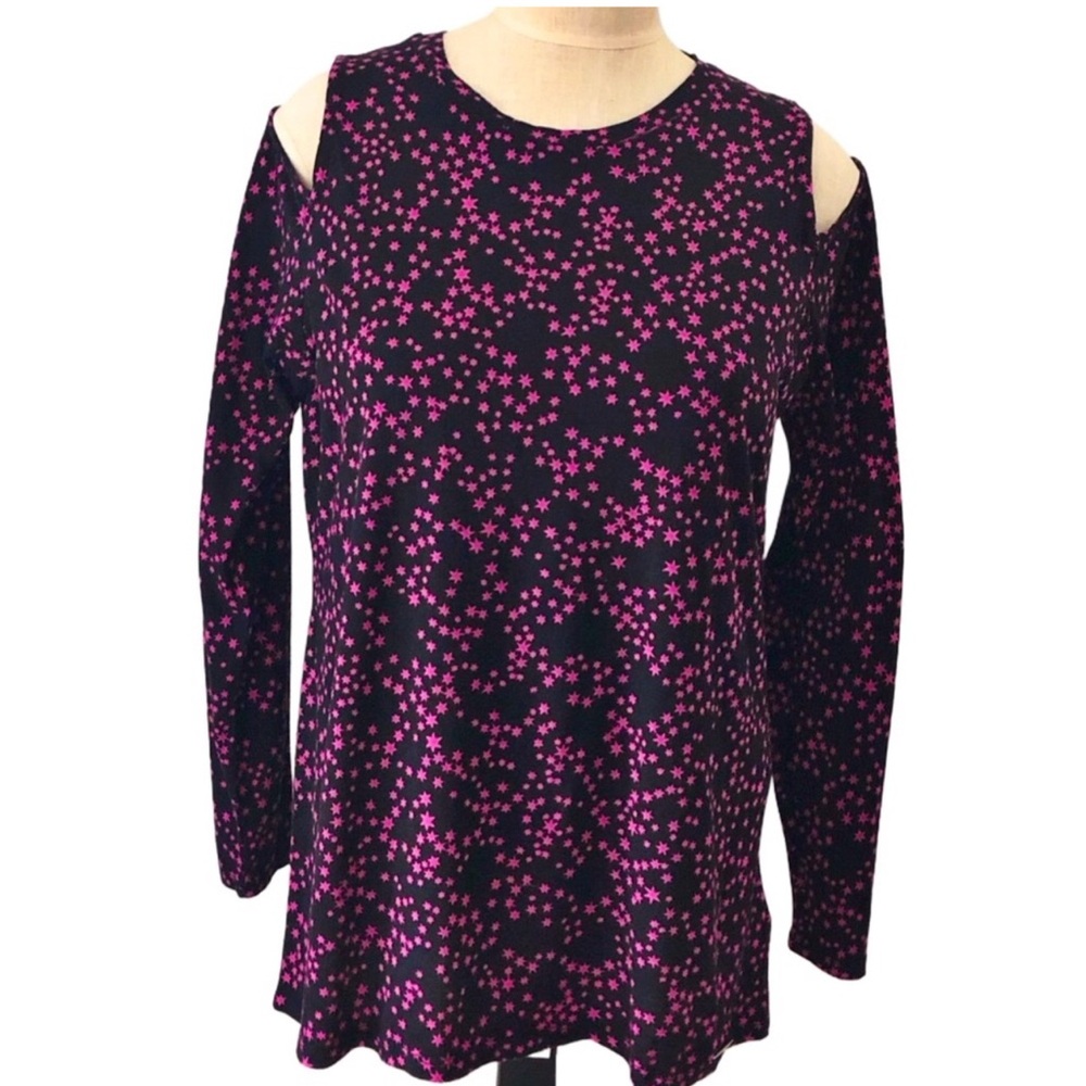 Michael Kors Women’s Black/Pink Print Cold Shoulder Long Sleeve Tunic Size L